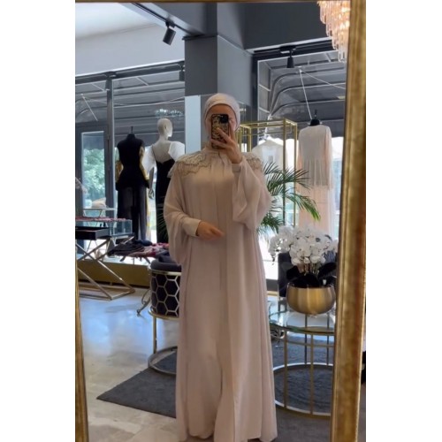 İNCİ DETAYLI ABAYA