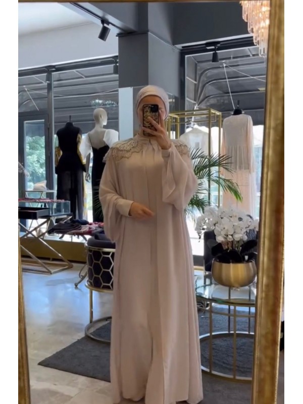 İNCİ DETAYLI ABAYA